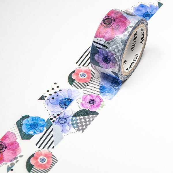 Cinta adhesiva washi Ayatoridori con diseño de flor de amapola y parte superior redonda para insomnio