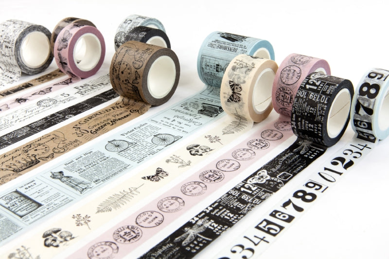 Cinta decorativa vintage PTJ para manualidades y diario de viaje Prima en blanco, paquete de 4