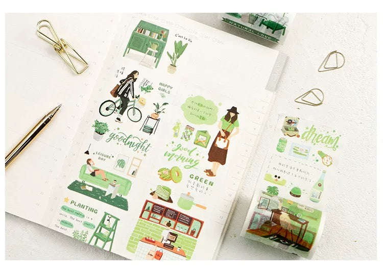 Green Collage Wide Washi Tape