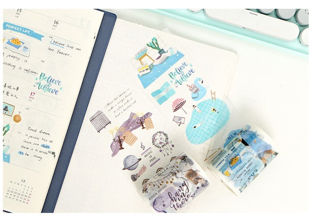 Blue Collage Wide Washi Tape