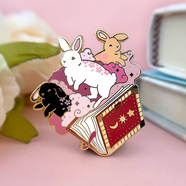 The Crowned Rabbit - Magical Spell Book Rabbit Enamel Pin