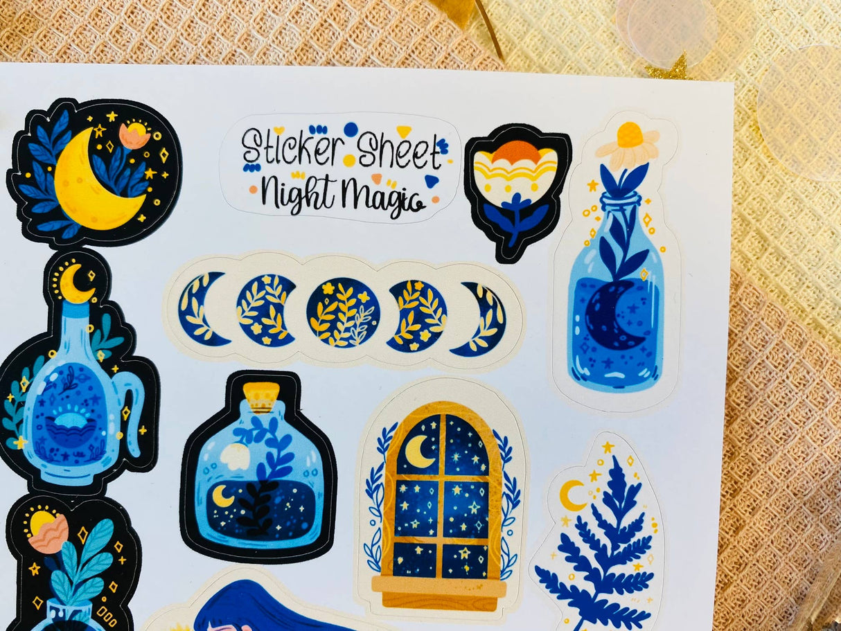 Hoja de pegatinas de magia nocturna