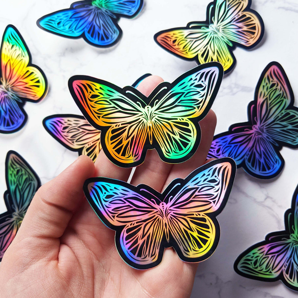 Pegatina holográfica de mariposa con arcoíris