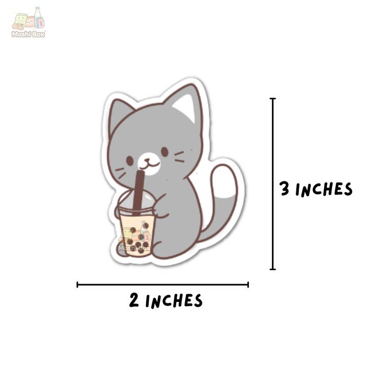 Pegatina de vinilo de gato de sésamo bebiendo boba