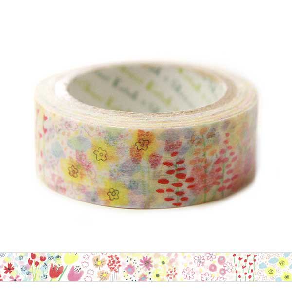 Cinta washi con motivos de jardín de flores de primavera