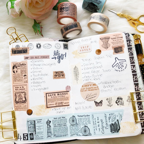 Cinta decorativa vintage PTJ para manualidades y diario de viaje Prima en blanco, paquete de 4