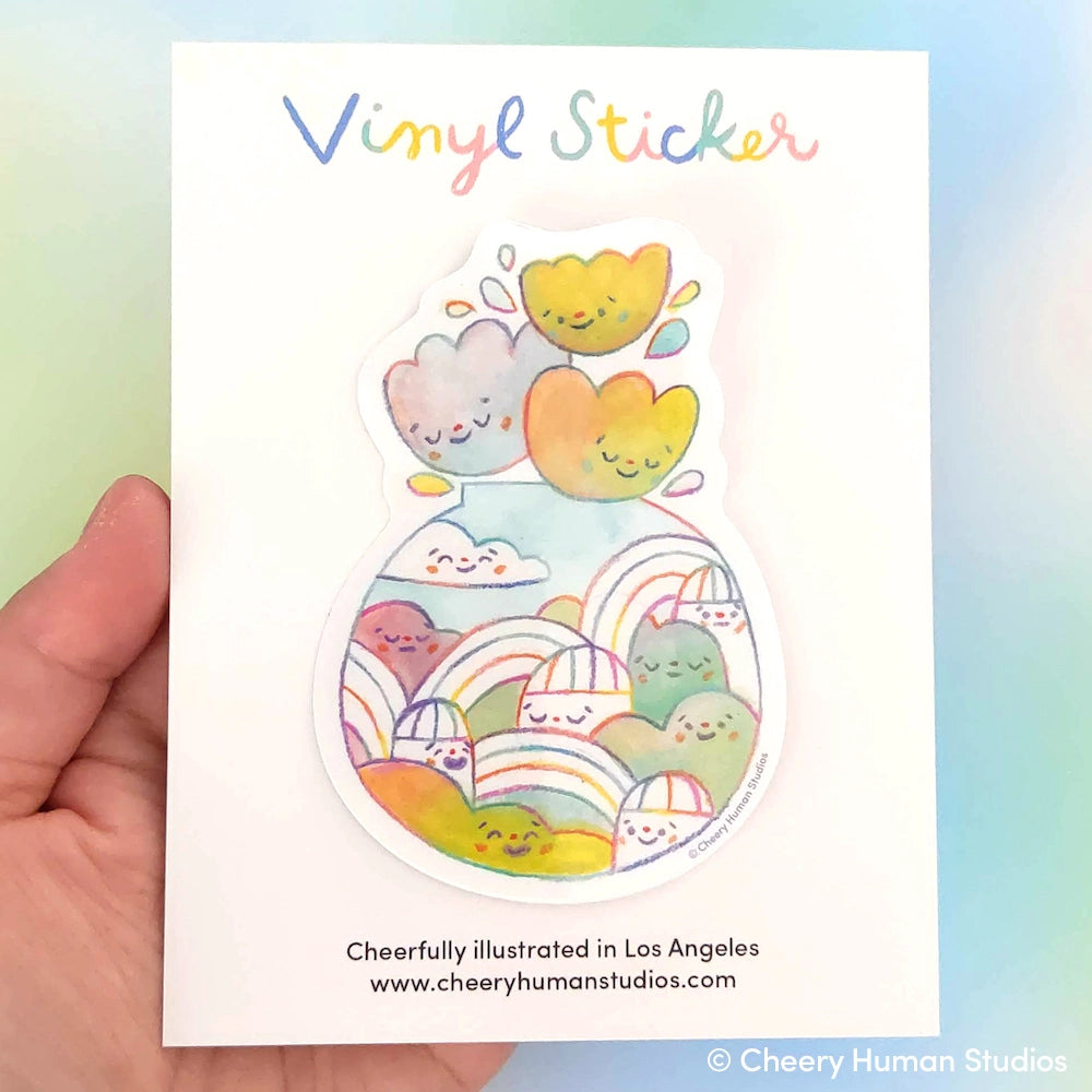 Rainbow Town + Flowers Vinyl Sticker