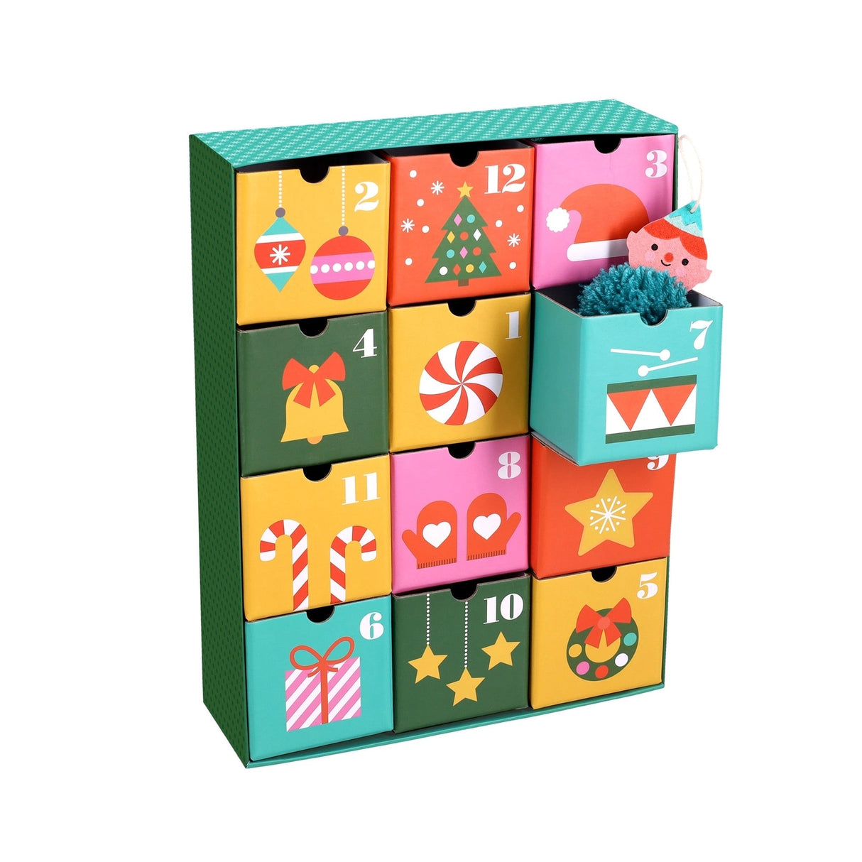 Craft your way to Christmas with the 12 Crafts of Christmas Advent Calendar. Countdown to December 25th with a daily craft surprise! Inside each of the twelve drawers is a fun and easy festive project a child can complete independently, or you can share the experience together.

Every day, a little one can slide open one of the drawers to reveal a felt or pom-pom activity. 