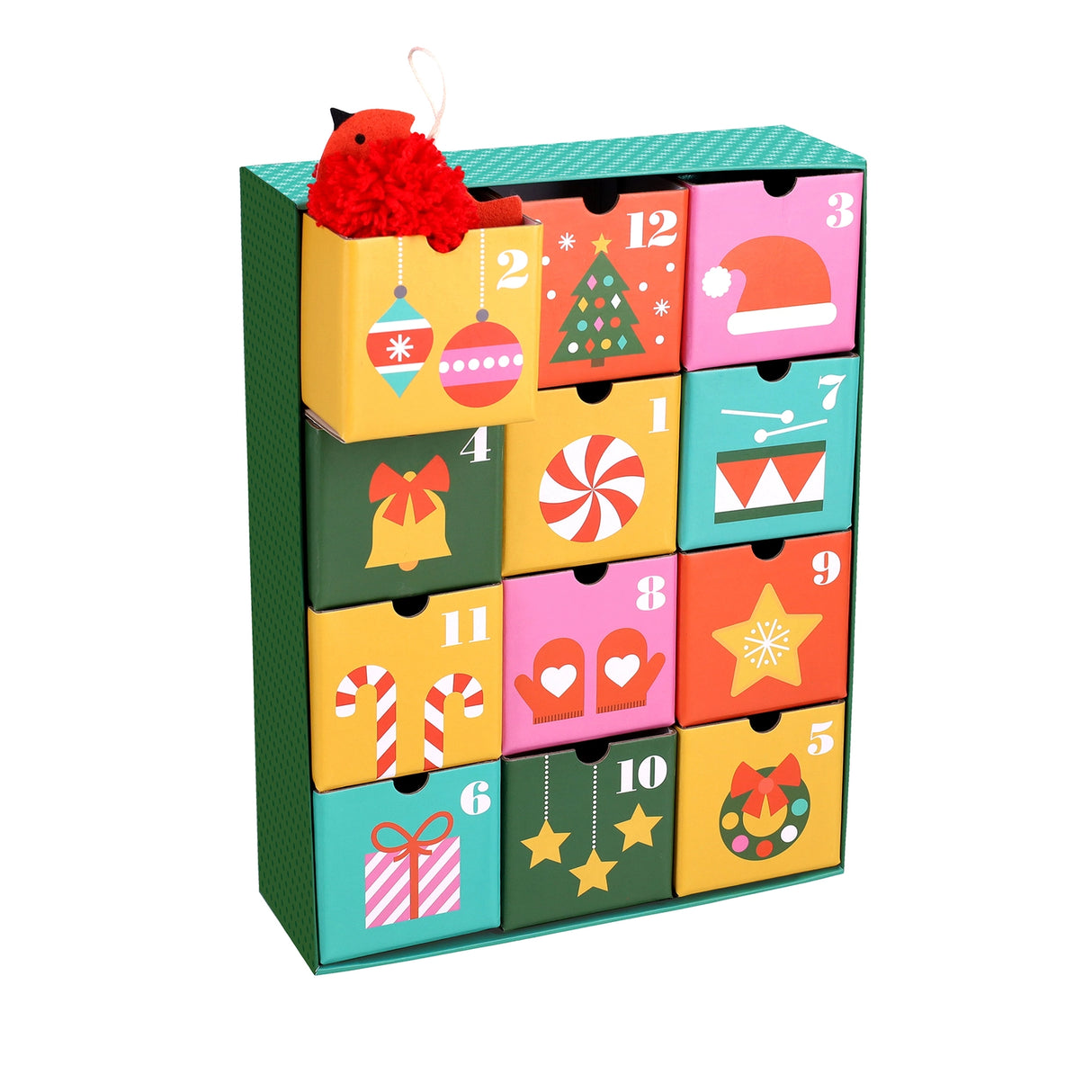Craft your way to Christmas with the 12 Crafts of Christmas Advent Calendar. Countdown to December 25th with a daily craft surprise! Inside each of the twelve drawers is a fun and easy festive project a child can complete independently, or you can share the experience together.

Every day, a little one can slide open one of the drawers to reveal a felt or pom-pom activity. 