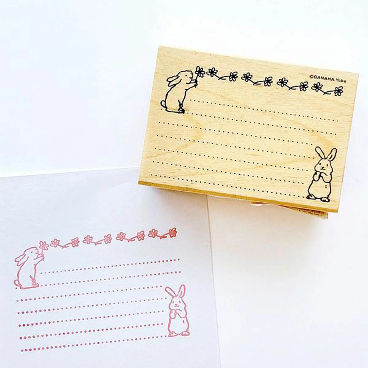 Rabbits and Ruled Lines Rubber Stamp