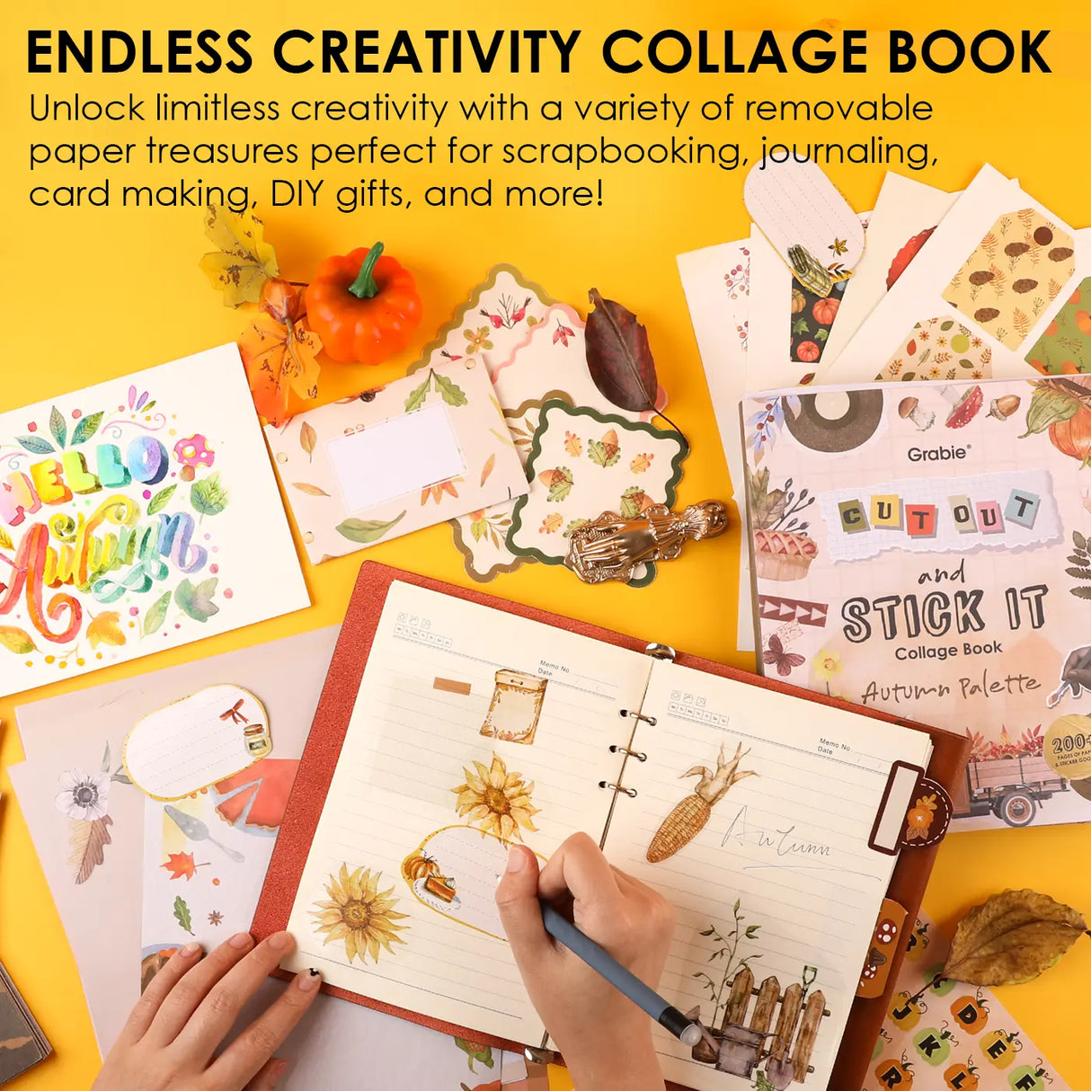 Immerse yourself in the golden season with this luxuriously thick collage book! Featuring 200+ pages of diverse premium papers and a curated sticker collection, we invite you on an enchanting journey themed "Autumn Palette" – unlocking infinite possibilities for art, journaling, and seasonal delight!