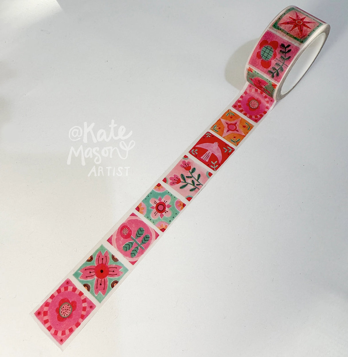 Kate Mason Artist - Folk Patchwork Pink & Mint Washi Tape