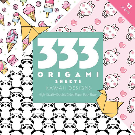Create charming origami art printed with adorable illustrated designs.

Get started creating origami art with this chunky, colorful, and inspiring book of 333 sheets of origami-weight paper in 60+ unique designs! Adorable illustrated designs from cute and kawaii animals to kooky foods are printed on a wide variety of colored paper. The paper is a perfect weight and size for origami folding techniques, suitable for beginner and experienced origami artists alike.
