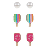 Enamel Pickleball Themed Stud Earring Set