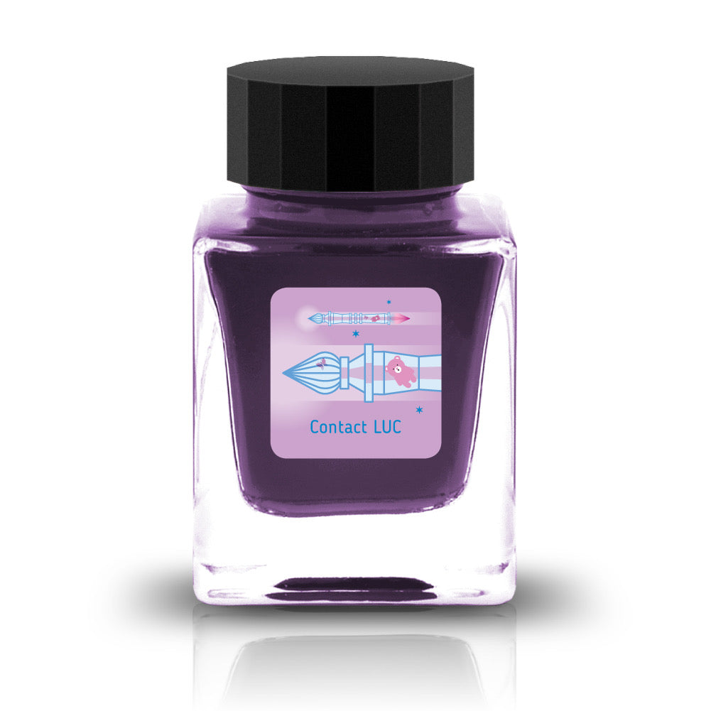 The Three-Year Anniversary Contact Collection features rich, vibrant colors with a smooth writing experience and fascinating characteristics such as shimmer and scent. The “Super” inks contain iridescent shimmer particles that shift color with the light, while the scented inks add a sensory twist to your writing. Please note that scented inks may feather when a large amount is applied—using fountain pen–friendly paper is recommended for the best results.