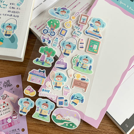Featuring an adorable collection of active and koala themed illustrations, this sticker sheet adds an energetic, whimsical touch to planners, cards, photo albums, and creative projects. Each design is printed on durable writing paper with vibrant colors for easy decoration!