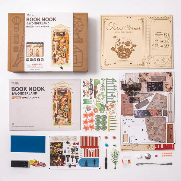 Floral Corner DIY Book Nook Kit with Dust Cover