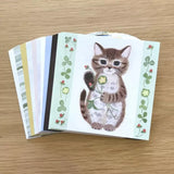 Featuring charming watercolor of cats with flowers and plants from Japanese illustrator 4legs

It is a convenient size that is not too big or too small.&nbsp;Please use it&nbsp;as a communication tool for small thank you and announcements.&nbsp;There are no lines on the front side, so&nbsp;you can use it freely as&nbsp;a shop card or business card&nbsp;with stamps and stickers&nbsp;as well as memos and letters.&nbsp;It is a great gift for people who like paper.&nbsp;The gorgeous and gentle designs&nbsp;will
