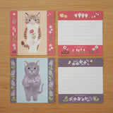Featuring charming watercolor of cats with flowers and plants from Japanese illustrator 4legs

It is a convenient size that is not too big or too small.&nbsp;Please use it&nbsp;as a communication tool for small thank you and announcements.&nbsp;There are no lines on the front side, so&nbsp;you can use it freely as&nbsp;a shop card or business card&nbsp;with stamps and stickers&nbsp;as well as memos and letters.&nbsp;It is a great gift for people who like paper.&nbsp;The gorgeous and gentle designs&nbsp;will
