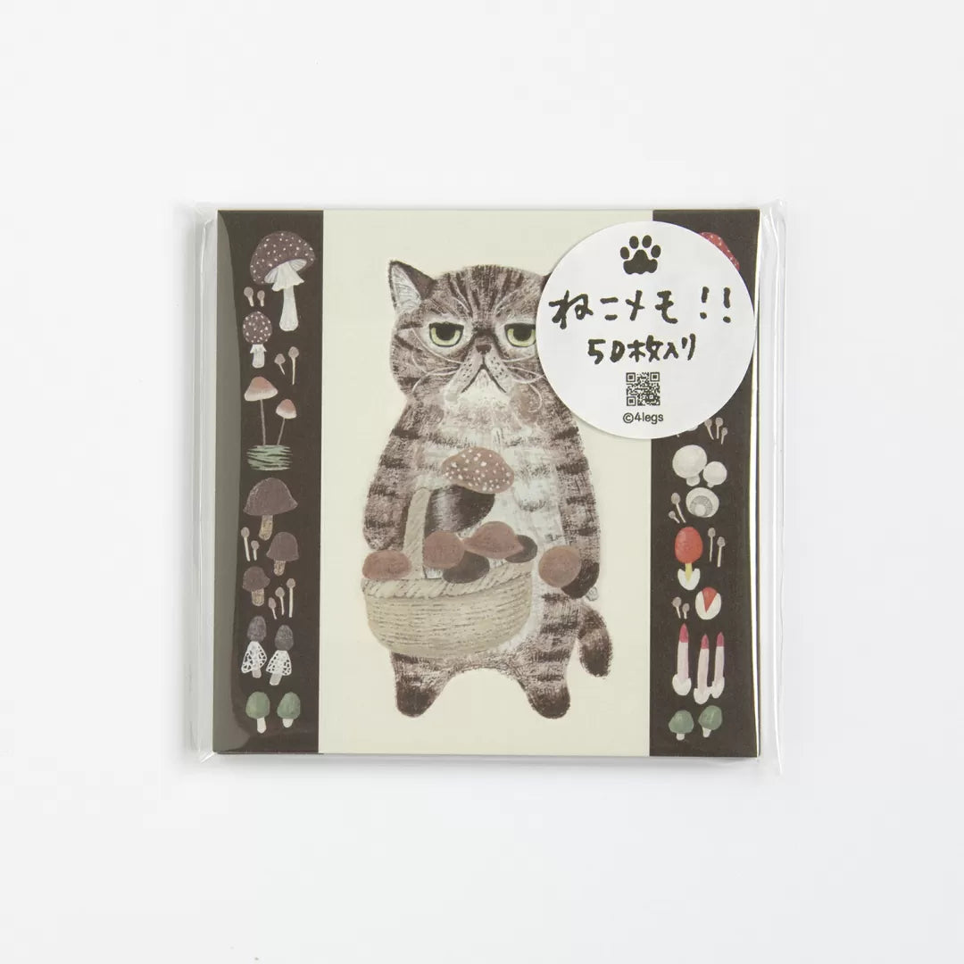 Featuring charming watercolor of a cat holding a basket of mushrooms from Japanese illustrator 4legs

It is a convenient size that is not too big or too small.&nbsp;Please use it&nbsp;as a communication tool for small thank you and announcements.&nbsp;There are no lines on the front side, so&nbsp;you can use it freely as&nbsp;a shop card or business card&nbsp;with stamps and stickers&nbsp;as well as memos and letters.&nbsp;It is a great gift for people who like paper.&nbsp;The gorgeous and gentle designs&nb