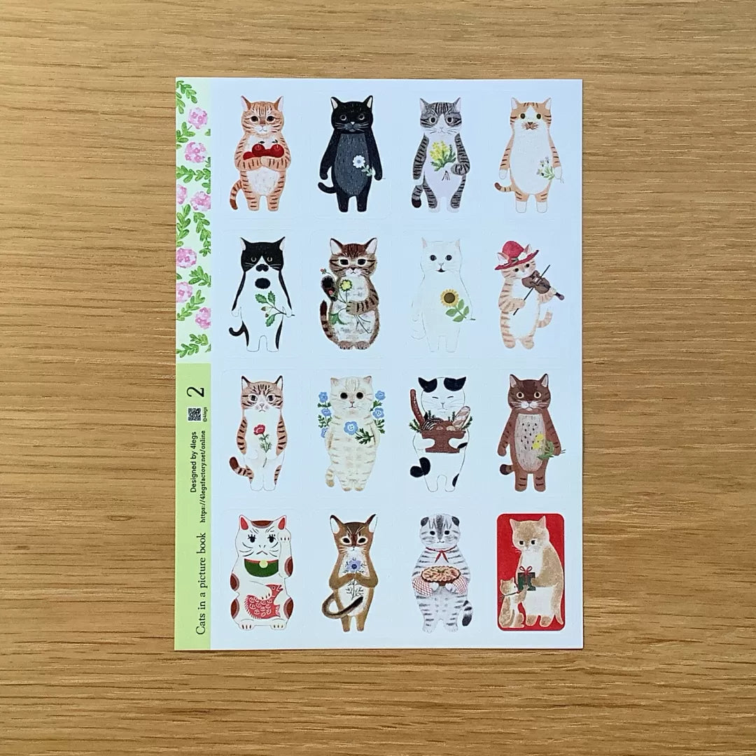 This is a sheet sticker from the series Cat in the Picture Book. This sticker sheet features 16 different cat illustrations. Each sticker feels like a tiny story—perfect for adding personality to journal spreads, scrapbooks, pen‑pal letters, and handmade cards.

Size: approx. 3.75in x 4.75in
Contents: 1 sheet