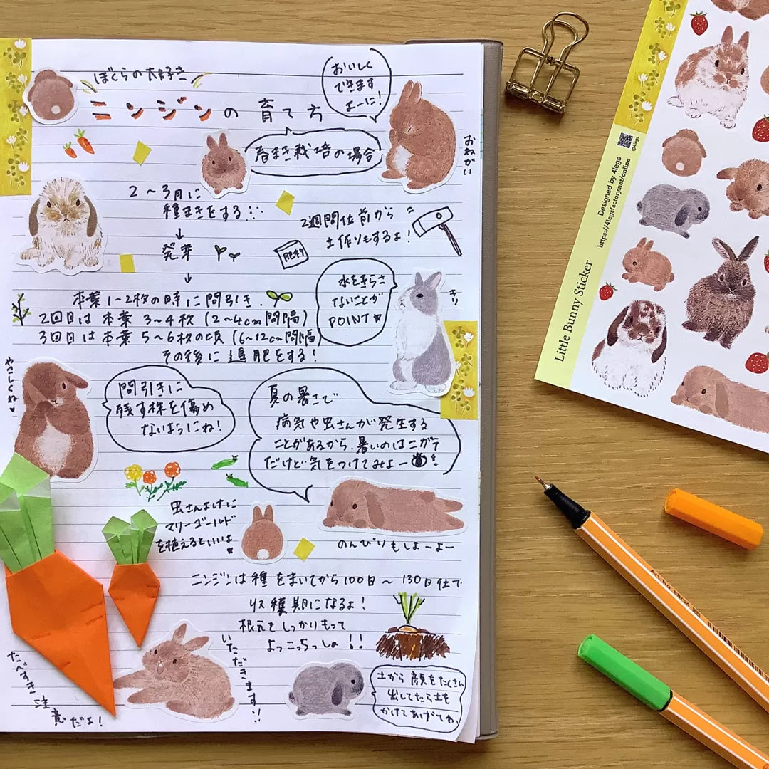 Featuring sweet rabbit illustrations and soft seasonal accents, this sheet adds a gentle, whimsical feel to journals, planners, cards, and happy mail.

Size: approx. 3.75in x 4.75in
Contents: 1 sheet