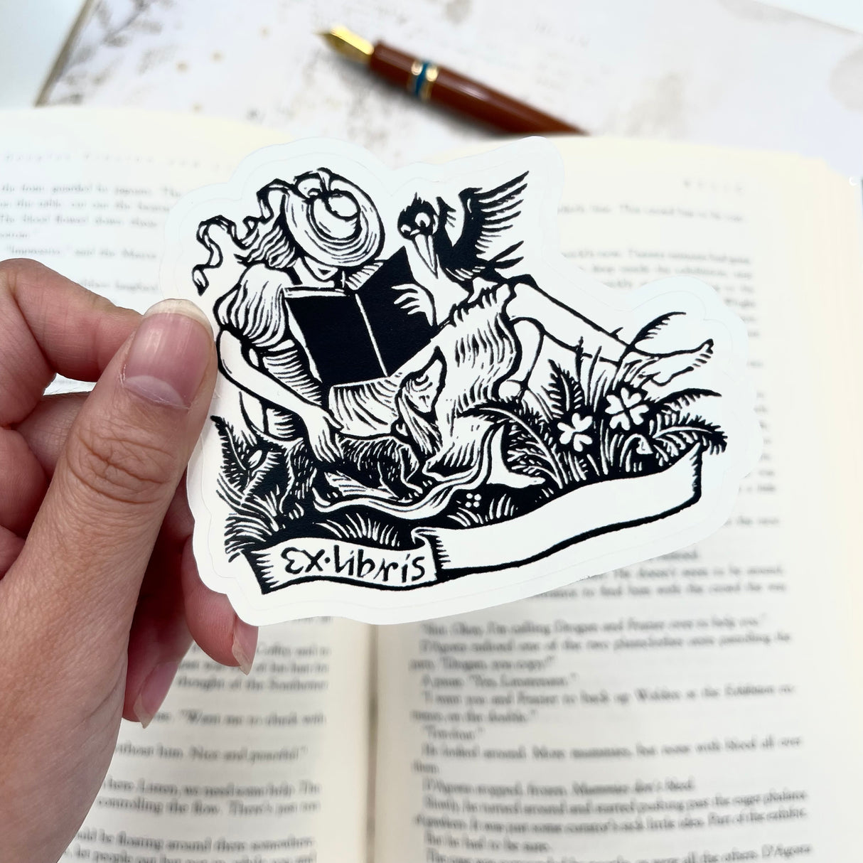 Reading Girl Bookplate Sticker