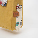 Kusuguru Japan Embroidered Cat Fabric Small Tote Bag - Yellow