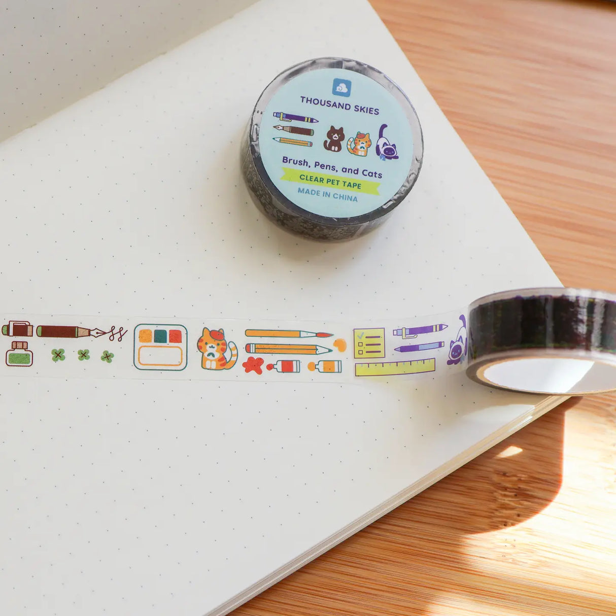 Thousand Skies - Brush, Pens, and Cats Transparent PET Tape