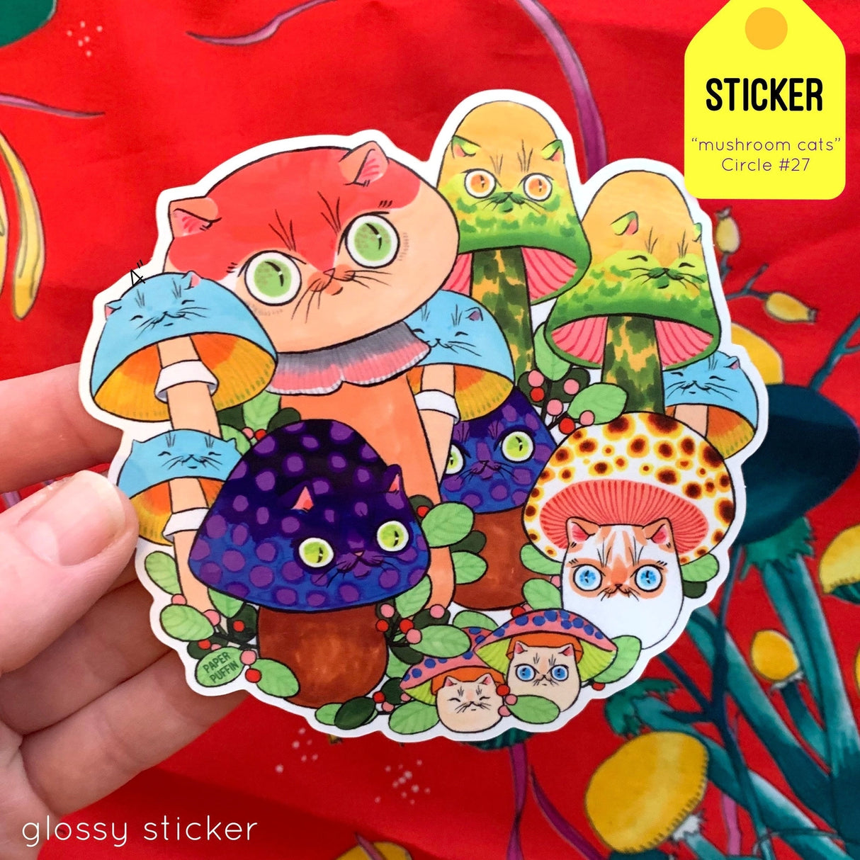 Paper Puffin - Mushroom Cat #27 Vinyl Sticker