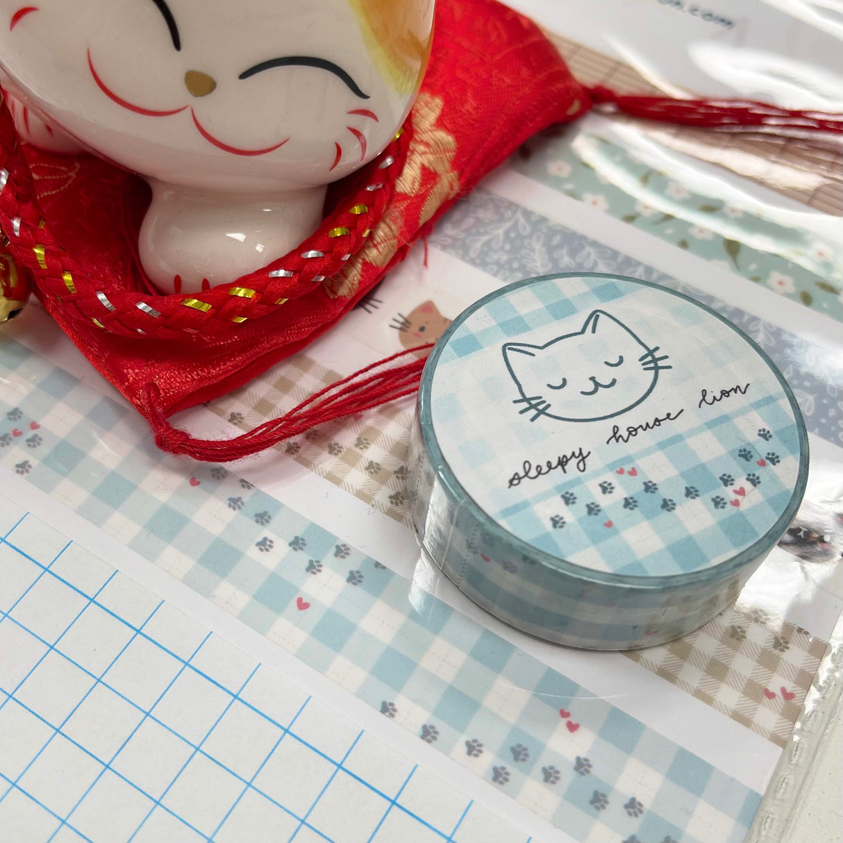 Buffalo Plaid Pattern and Paws Washi Tape - Blue
