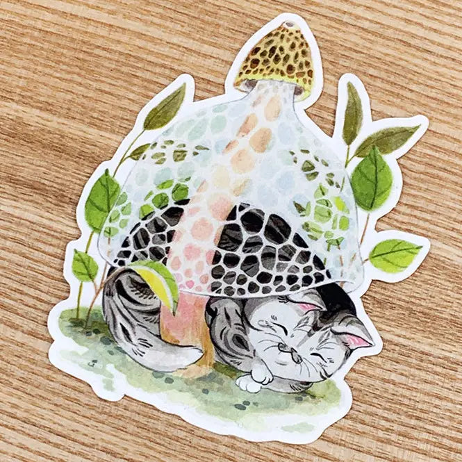 Paper Puffin - Veiled Lady Mushroom Cat Vinyl Sticker