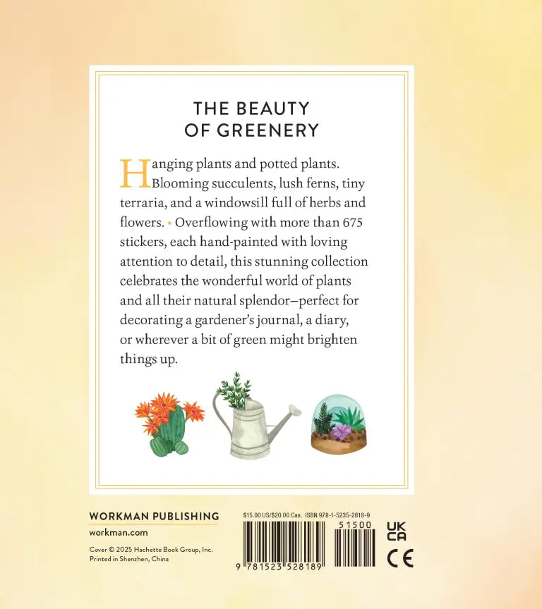 A collection of 675+ beautifully illustrated stickers for every plant enthusiast.

Immerse yourself in the world of plants with this stunning collection of hand-painted stickers, each one a loving ode to the greenery all around us. Potted houseplants add coziness to a sunny windowsill; prickly cacti adorn a warm desert landscape; ladybugs and tulips hide among an inviting garden oasis; tiny terraria perch on a wooden shelf; and much more.

Every sticker is a small work of art, meant to inspire creativity an