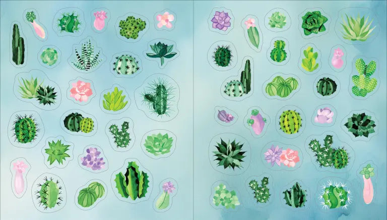 A collection of 675+ beautifully illustrated stickers for every plant enthusiast.

Immerse yourself in the world of plants with this stunning collection of hand-painted stickers, each one a loving ode to the greenery all around us. Potted houseplants add coziness to a sunny windowsill; prickly cacti adorn a warm desert landscape; ladybugs and tulips hide among an inviting garden oasis; tiny terraria perch on a wooden shelf; and much more.

Every sticker is a small work of art, meant to inspire creativity an