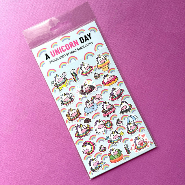 This is part of a new series of sticker sheets that feature different "days".

There are 24 individual stickers on the sheet full of dessert cuteness.

They are vinyl stickers on a clear plastic sheet with a backing card and packaging that's ready to display.

&nbsp;The whole packaging is 3.8 x 8.75" and is ready to hang. The sticker sheet is 3.75 x 5.8"