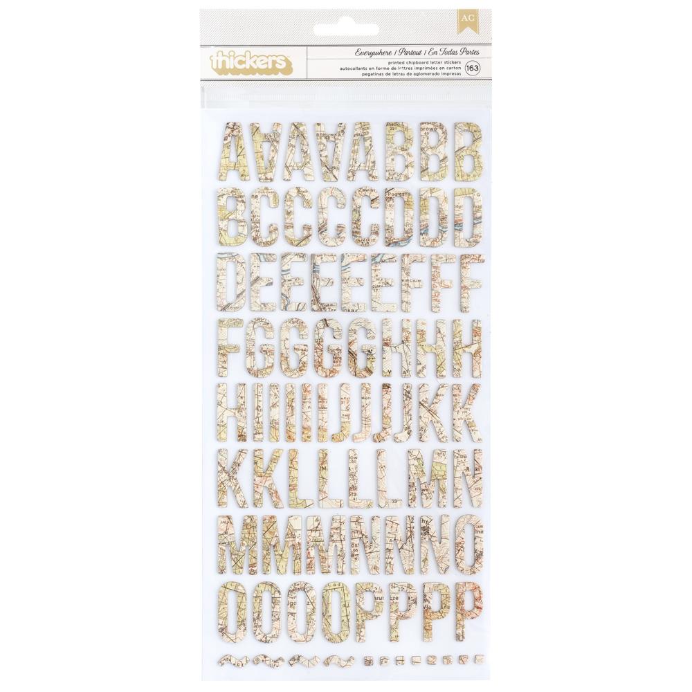 American Crafts Thickers Stickers - Abroad Everywhere Map