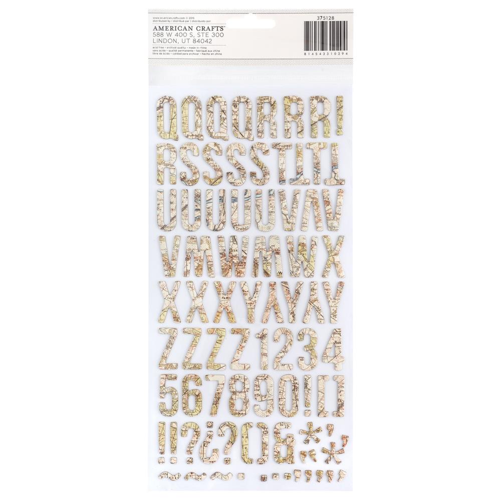 American Crafts Thickers Stickers - Abroad Everywhere Map