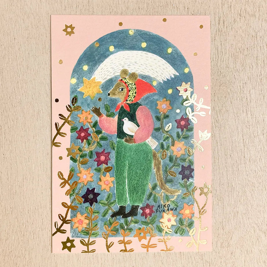 The gold foil stamping on the entire postcard shines brightly.
Full color printing is also applied to the back side.
It is also recommended to accompany gifts to loved ones or display them as an interior decoration in your room.

4 in x 6 in
Includes 1 post card