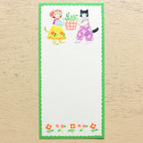Animals dressed in fashionable clothes and cute flowers are drawn in a one-stroke note by illustrator Aiko Fukawa. Since it uses fluorescent ink, the bright color is cute. Use it to write a small letter or thank you.

It comes in a set of 4 patterns, so you can use it according to your mood and the person you are sending it to.
It is made of Mino washi paper with a pleasant rough texture, and you can also enjoy the unique writing comfort of washi paper.



Mino washi paper&nbsp;
4 patterns, 5 sheets each&nb