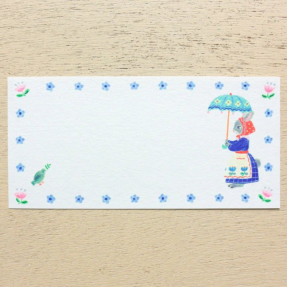 Animals dressed in fashionable clothes and cute flowers are drawn in a one-stroke note by illustrator Aiko Fukawa. Since it uses fluorescent ink, the bright color is cute. Use it to write a small letter or thank you.

It comes in a set of 4 patterns, so you can use it according to your mood and the person you are sending it to.
It is made of Mino washi paper with a pleasant rough texture, and you can also enjoy the unique writing comfort of washi paper.



Mino washi paper&nbsp;
4 patterns, 5 sheets each&nb