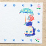 Animals dressed in fashionable clothes and cute flowers are drawn in a one-stroke note by illustrator Aiko Fukawa. Since it uses fluorescent ink, the bright color is cute. Use it to write a small letter or thank you.

It comes in a set of 4 patterns, so you can use it according to your mood and the person you are sending it to.
It is made of Mino washi paper with a pleasant rough texture, and you can also enjoy the unique writing comfort of washi paper.



Mino washi paper&nbsp;
4 patterns, 5 sheets each&nb