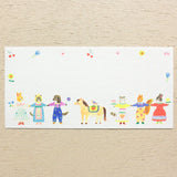 Animals dressed in fashionable clothes and cute flowers are drawn in a one-stroke note by illustrator Aiko Fukawa. Since it uses fluorescent ink, the bright color is cute. Use it to write a small letter or thank you.

It comes in a set of 4 patterns, so you can use it according to your mood and the person you are sending it to.
It is made of Mino washi paper with a pleasant rough texture, and you can also enjoy the unique writing comfort of washi paper.



Mino washi paper&nbsp;
4 patterns, 5 sheets each&nb