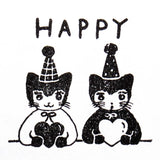 Stamp by illustrator Aiko Fukawa.
It depicts a pair of cats wearing matching party hats and hugging their hearts tightly.
It's also wonderful to mark on gift cards or in a diary of days when good things happened.