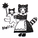 Stamp by illustrator Aiko Fukawa.
The cat holding a fluffy stuffed animal is absolutely adorable.
It adds a cute touch to the little blank space on cards or notebooks.