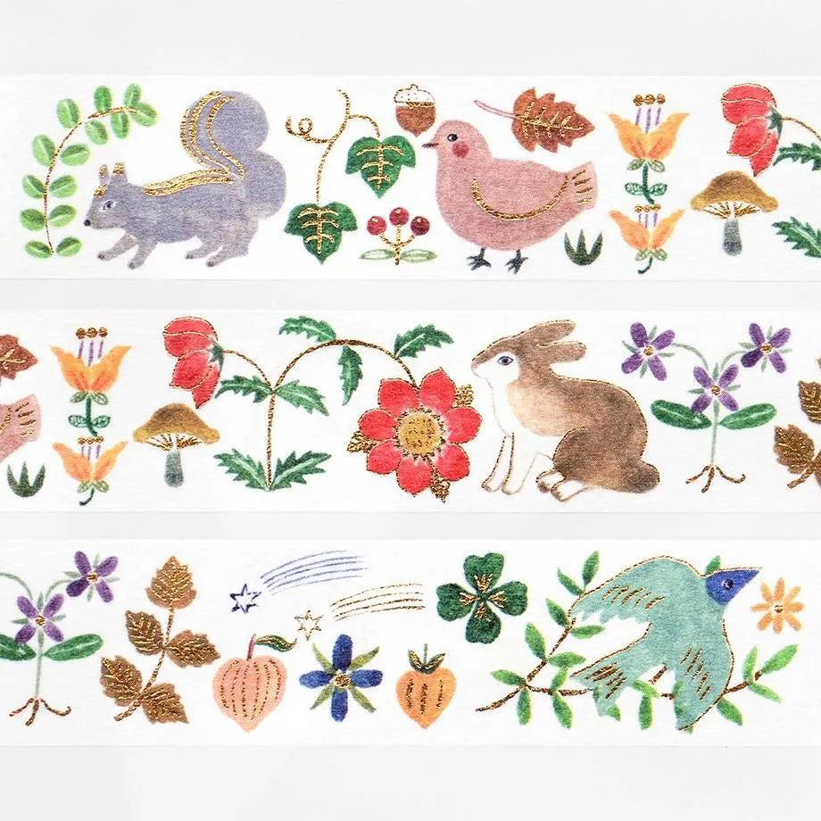 Cozyca Products - Aiko Fukawa Washi Tape - KUSAMURA Tape

Washi tape by illustrator Aiko Fukawa. The botanical pattern with flowers and animals is a stylish and cute design. Accented with glittering gold foil. It is also recommended for notebook deco

20mm wide x 5m long