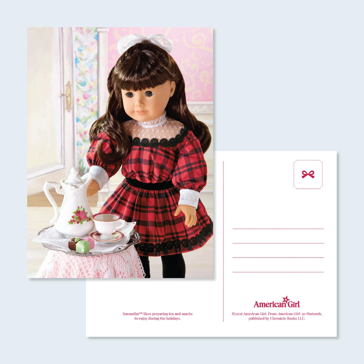 Celebrate American Girl®! This officially licensed postcard set features charming photographs of the iconic Historical Character dolls and their many adventures.

For generations, American Girl® has fostered empathy and imagination in every story. Perfect for sending to a friend or displaying on your wall or desk as an art print, these charming postcards feature delightful photos of American Girl® favorites: Samantha Parkington™, Kit Kittredge™, Molly McIntire™, Kirsten Larson™, Josefina Montoya™, Addy Walk