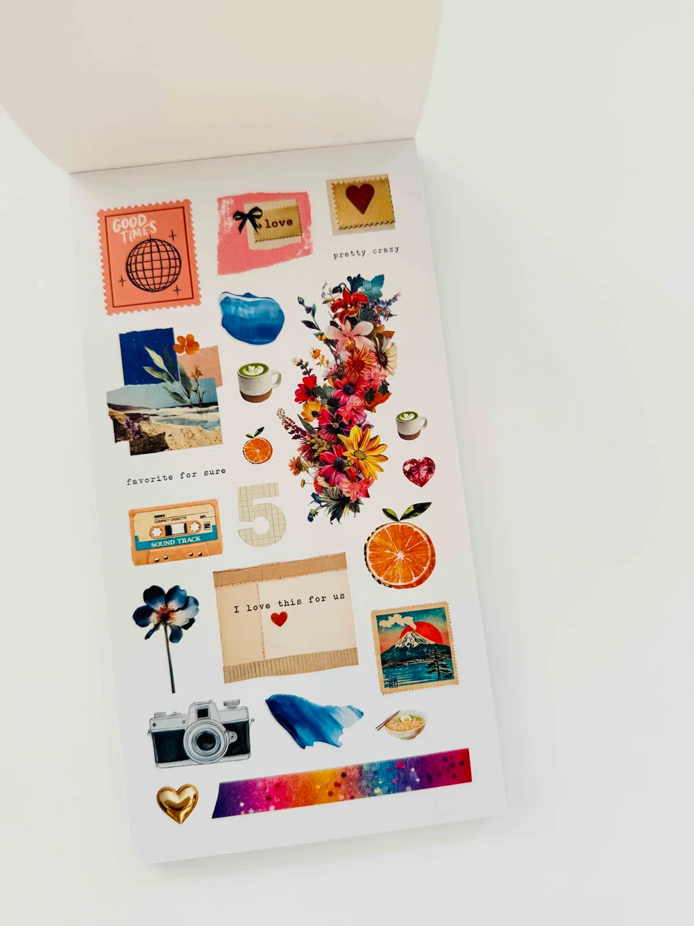 Featuring 30 pages of curated and original designs on matte clear and wood-free paper. Ideal for adding joy to your journals, planners, and scrapbooks. From familiar icons to everyday objects, let these stickers brighten every moment. (15 pages are wood-free and then those same designs appear again on 15 matte clear pages)