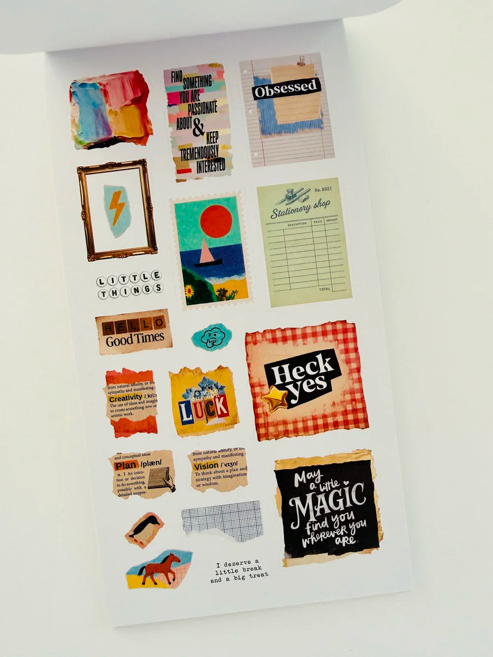 Featuring 30 pages of curated and original designs on matte clear and wood-free paper. Ideal for adding joy to your journals, planners, and scrapbooks. From familiar icons to everyday objects, let these stickers brighten every moment. (15 pages are wood-free and then those same designs appear again on 15 matte clear pages)