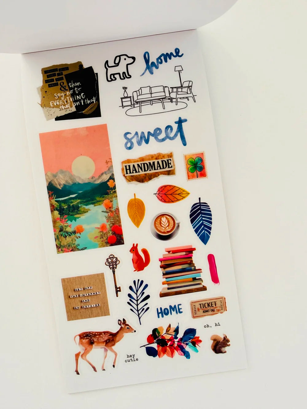 Featuring 30 pages of curated and original designs on matte clear and wood-free paper. Ideal for adding joy to your journals, planners, and scrapbooks. From familiar icons to everyday objects, let these stickers brighten every moment. (15 pages are wood-free and then those same designs appear again on 15 matte clear pages)