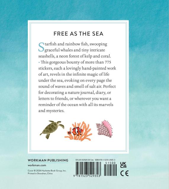 Enjoy a love letter to the sea with 775+ hand-painted stickers. Starfish and rainbow fish, swooping graceful whales and tiny intricate seashells, a neon forest of kelp and coral.

This gorgeous bounty of more than 775 stickers, each a lovingly hand-painted work of art, revels in the infinite magic of life under the sea, evoking on every page the sound of waves and smell of salt air.

Perfect for decorating a nature journal, diary, or letters to friends, or wherever you want a reminder of the ocean with all 